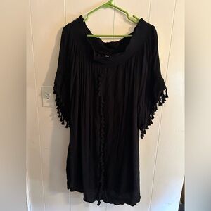 Xhilaration Black Tassel-Trim Dress or Tunic Top